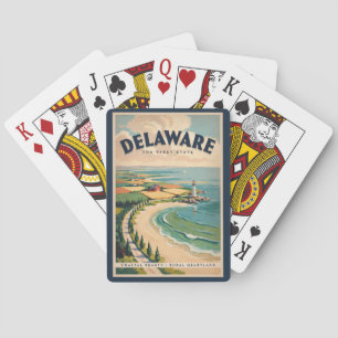 Delaware Lighthouse Illustration Travel Art Retro Poker Cards