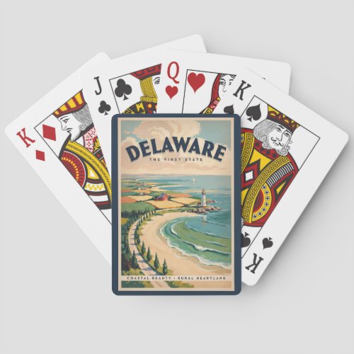 Delaware Lighthouse Illustration Travel Art Retro Poker Cards