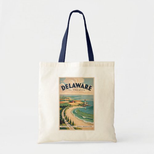 Delaware Lighthouse Illustration Travel Art Retro Tote Bag