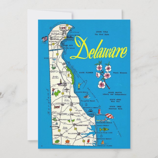 Delaware Map 5x7 Big Postcard (Front)