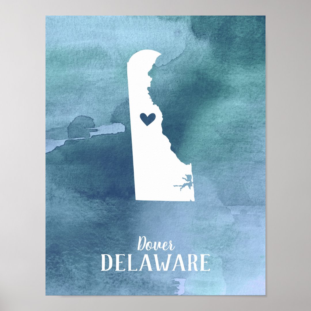 Delaware Map Blue Watercolor Personalized Art Poster | Zazzle