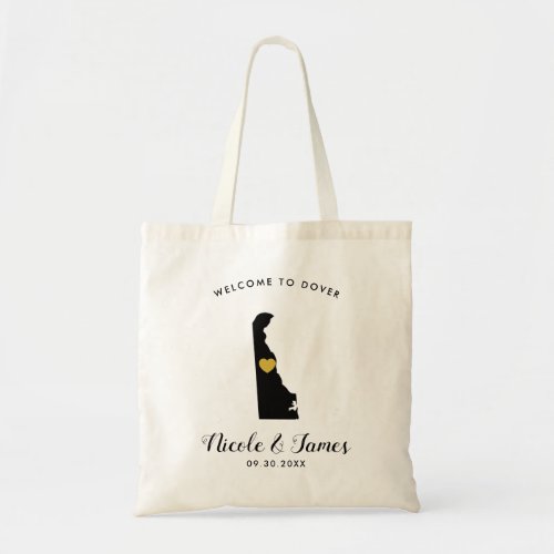 Delaware Map Wedding Welcome Bag Black  Gold