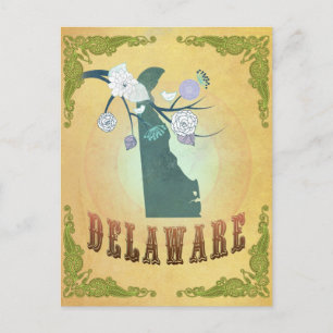 Delaware Map With Lovely Birds Postcard