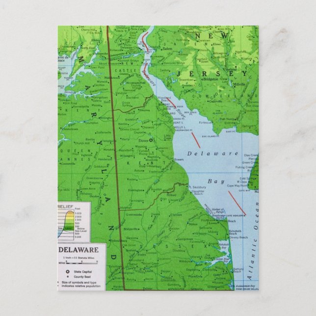 Delaware & New Jersy Map  Postcard (Front)