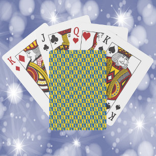 Delaware Outline Blue and Gold Checkerboard Patter Poker Cards