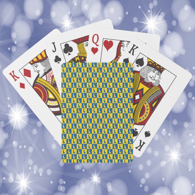 Delaware Outline Blue and Gold Checkerboard Patter Poker Cards (A deck of playing cards featuring a pattern of Delaware done in blue and yellow gold.)