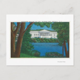 Delaware Park Historical Bldg and Lake View Postcard