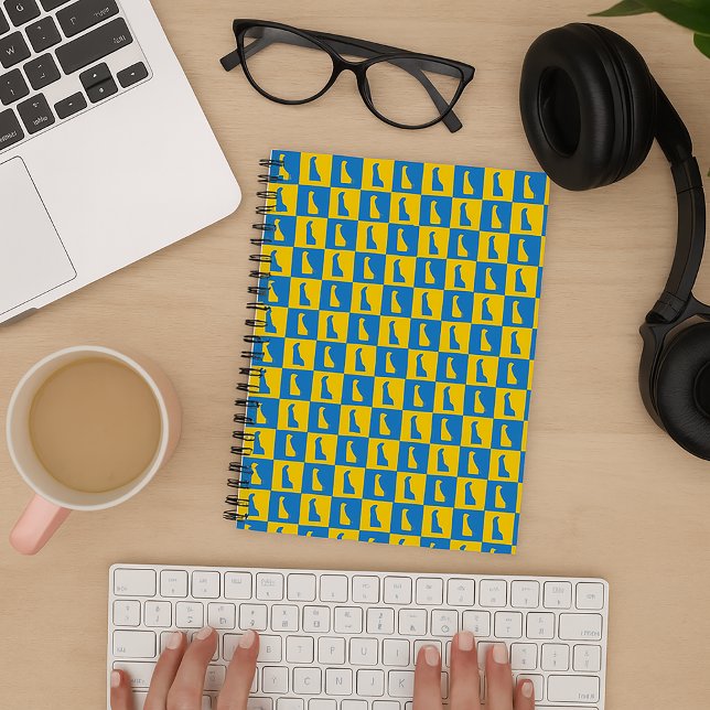 Delaware Pop Art Blue Gold Pattern Notebook (A notebook with a blue and yellow gold pattern of Delaware.)