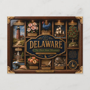 Delaware Shadow Box 3D Figurine State Postcard