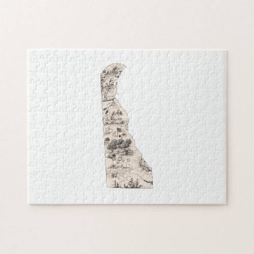 Delaware Shaped Vintage Picture Map Jigsaw Puzzle