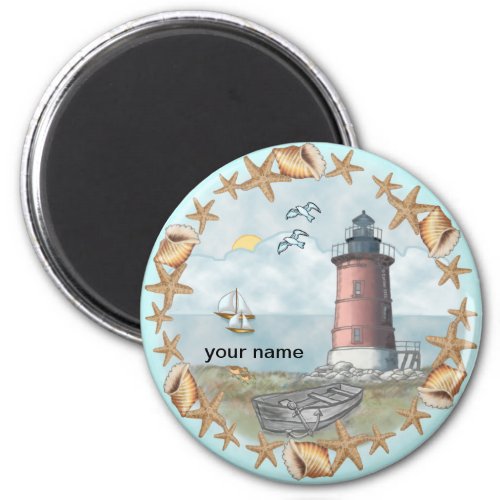 Delaware Shells Lighthouse custom name magnet