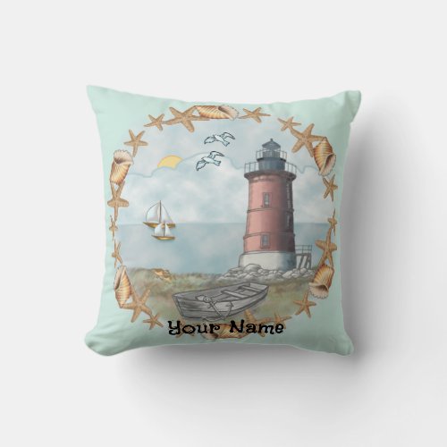 Delaware Shells Lighthouse custom name Pillow