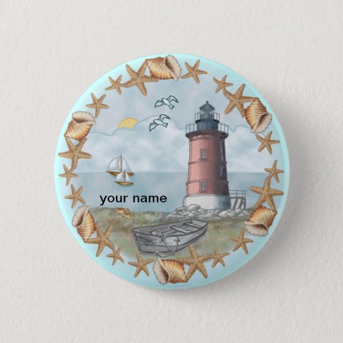 Delaware Shells Lighthouse custom name  pin button