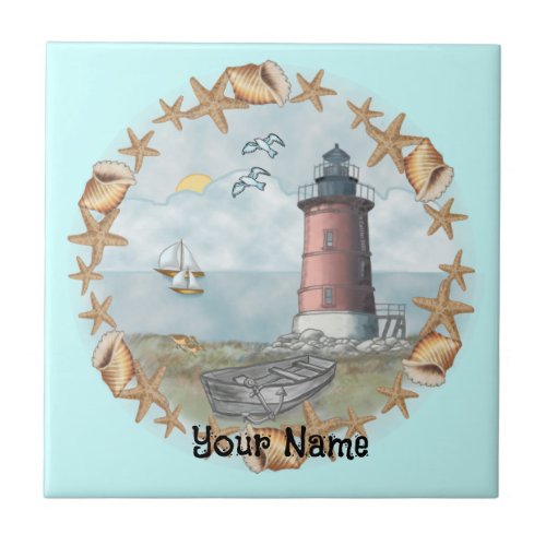 Delaware Shells Lighthouse custom name  tile
