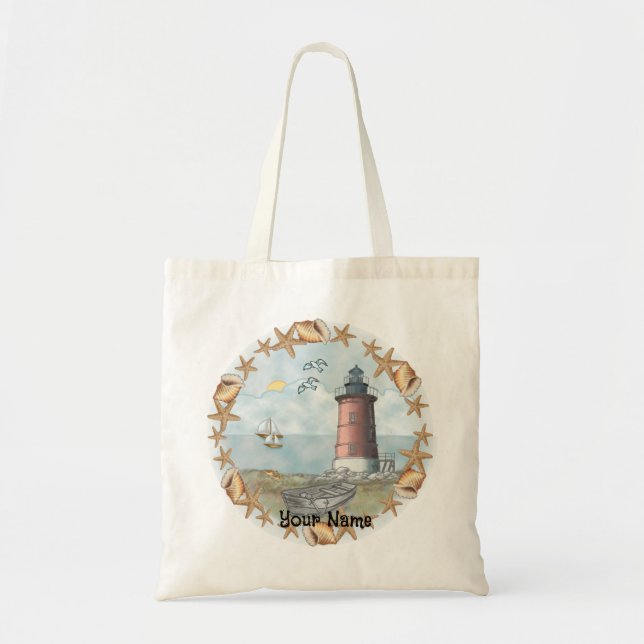 Delaware Shells Lighthouse  Tote Bag (Front)