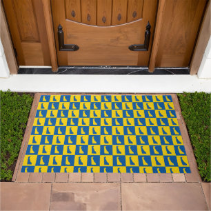 Delaware Silhouette Blue Gold Checkerboard Pattern Doormat