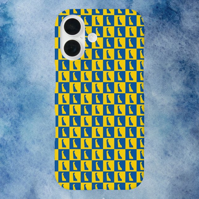  Delaware silhouette pattern blue gold Case-Mate iPhone Case (A phone case with a blue and gold pattern of Delaware.)