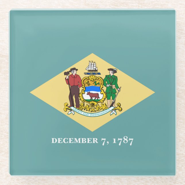 Delaware State Flag Design Decor Glass Coaster (Front)