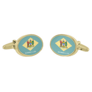 Delaware State Flag Design Decor Gold Cufflinks