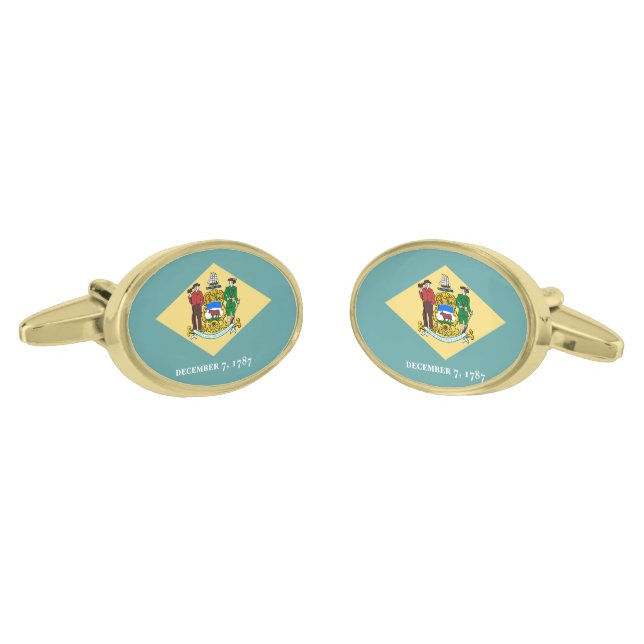 Delaware State Flag Design Decor Gold Cufflinks (Angled)