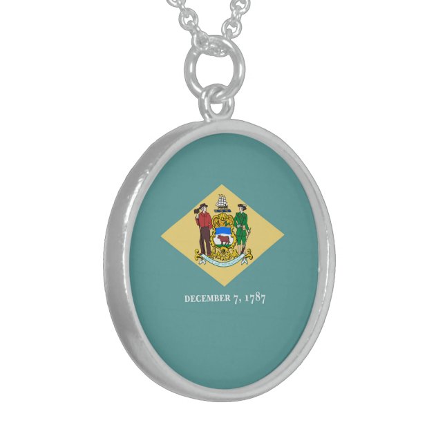 Delaware State Flag Design Sterling Silver Necklace (Front Left)
