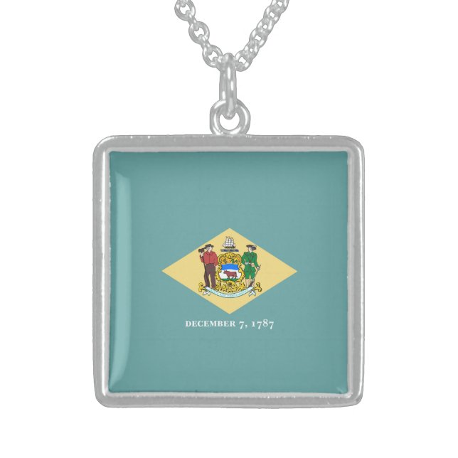 Delaware State Flag Design Sterling Silver Necklace (Front)