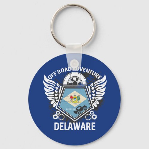 Delaware State Flag Off Road Adventure 4x4 Keychain