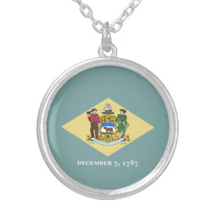 Delaware State Flag Silver Plated Necklace