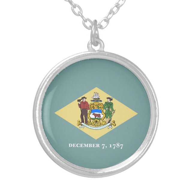 Delaware State Flag Silver Plated Necklace (Front)