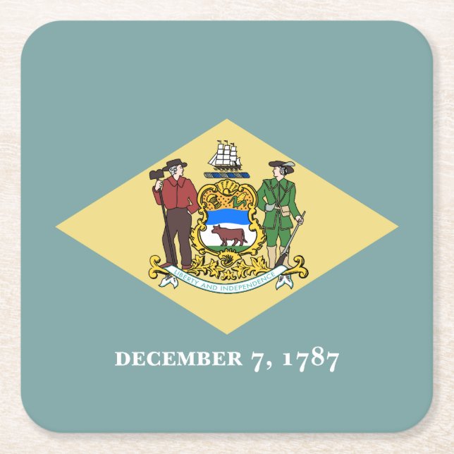 Delaware State Flag Square Paper Coaster (Front)