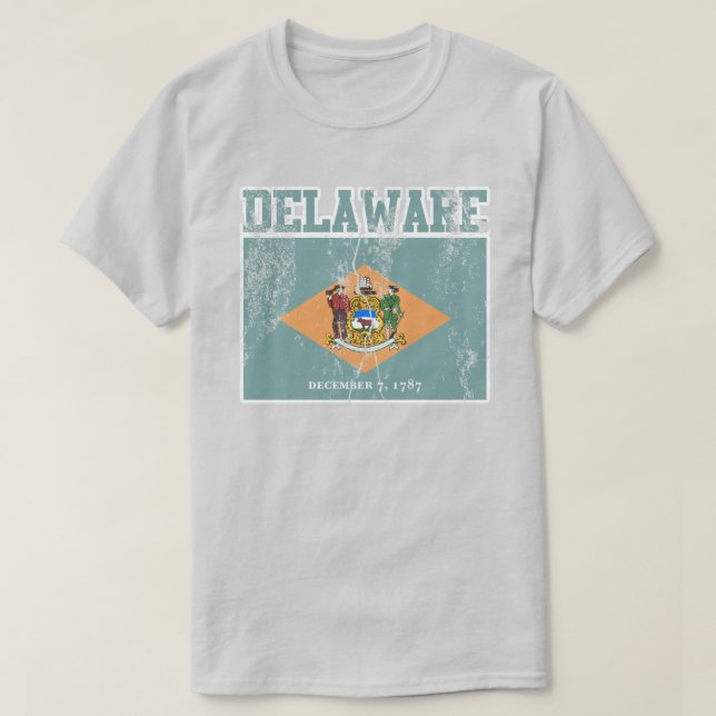 Delaware State Flag T-Shirt (Distressed) (Design Front)
