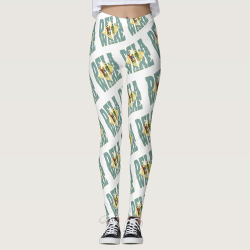 Delaware state flag text pattern leggings