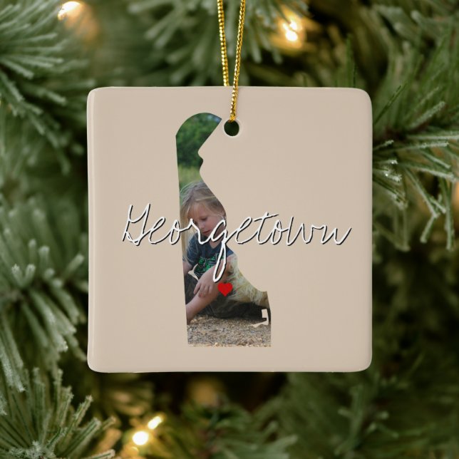Delaware State Photo insert and town name Ceramic Ornament (Tree)