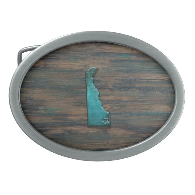Delaware State Shape Teal Belt Buckle (Front)