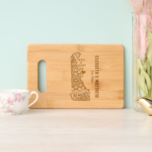 Delaware state wedding couple names date married cutting board