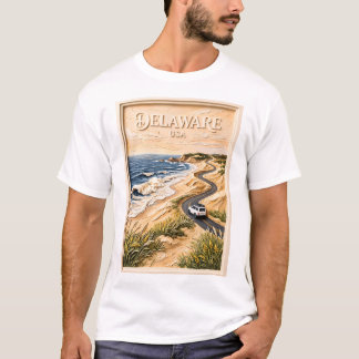Delaware Travel Vintage Coastal Road Trip Textured T-Shirt