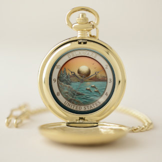 Delaware United States Dolphins and Pine Trees Pocket Watch