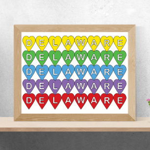 Delaware US State Colorful Hearts Poster