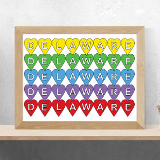 Delaware US State Colorful Hearts Poster