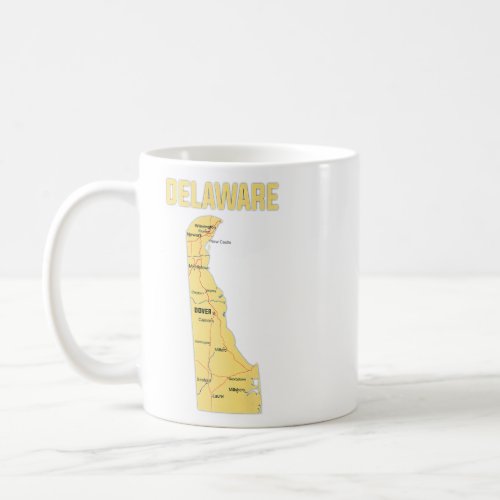 Delaware Us State Map Highways Waterways Major Cit Coffee Mug