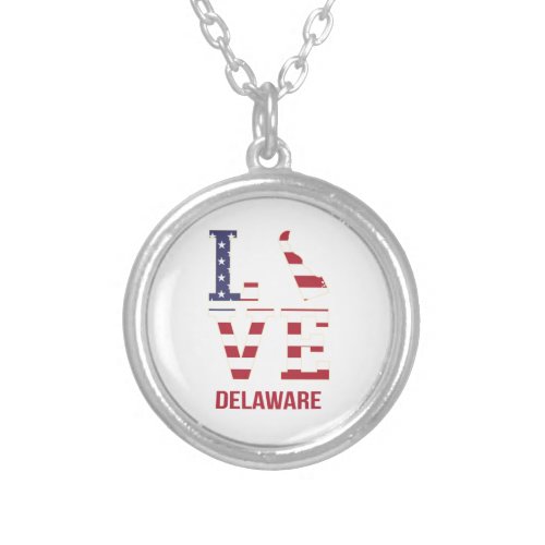 Delaware USA state love Silver Plated Necklace