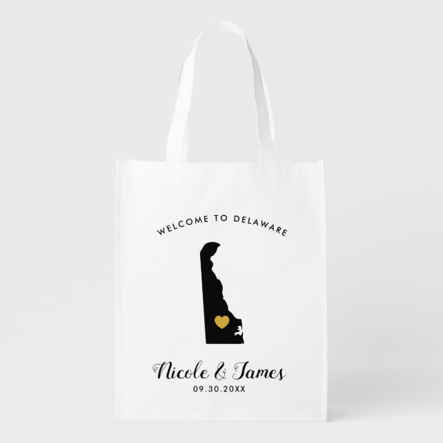 Delaware Wedding Welcome Bag Black & Gold Tote (Front)