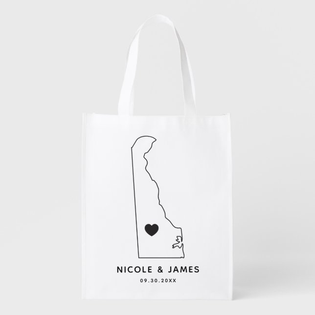 Delaware Wedding Welcome Bag Map Tote with Heart (Front)