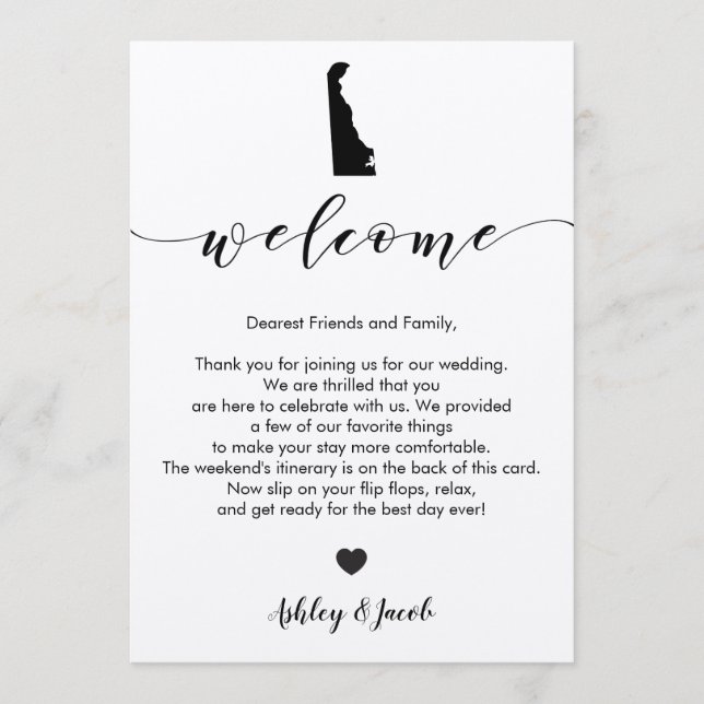 Delaware Wedding Welcome Letter & Itinerary Card (Front)