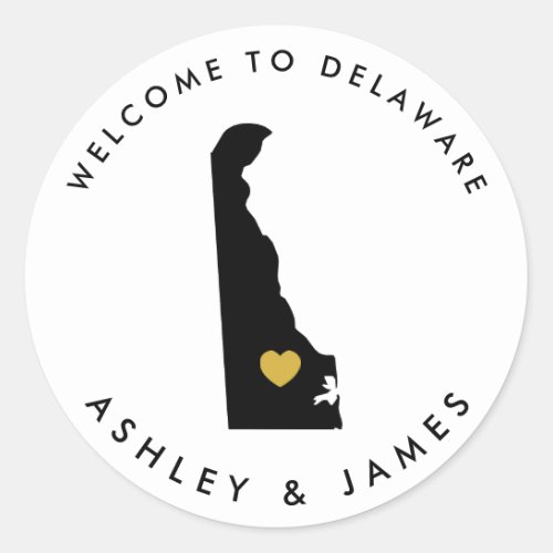 Delaware Wedding Welcome Sticker Tag Gold  Black
