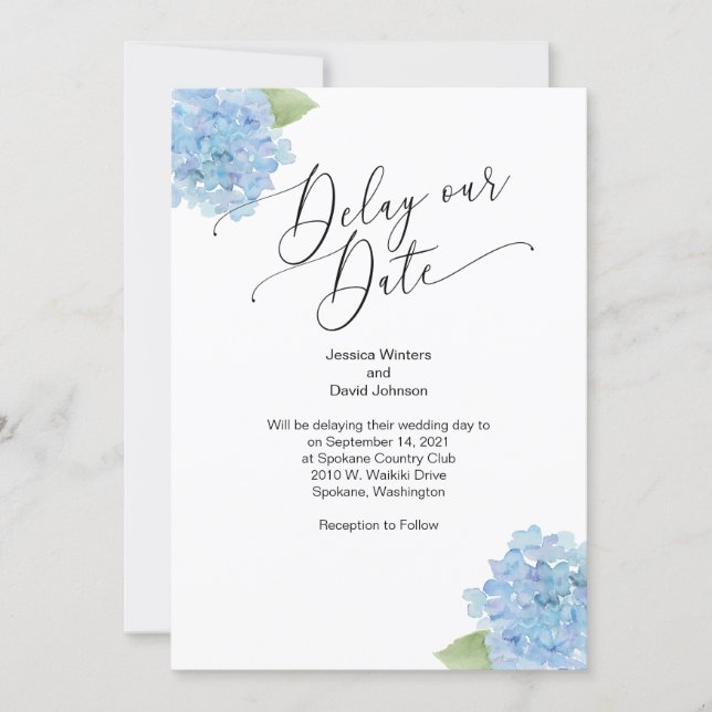 Delay our Date Hydrangea Floral Invitation (Front)