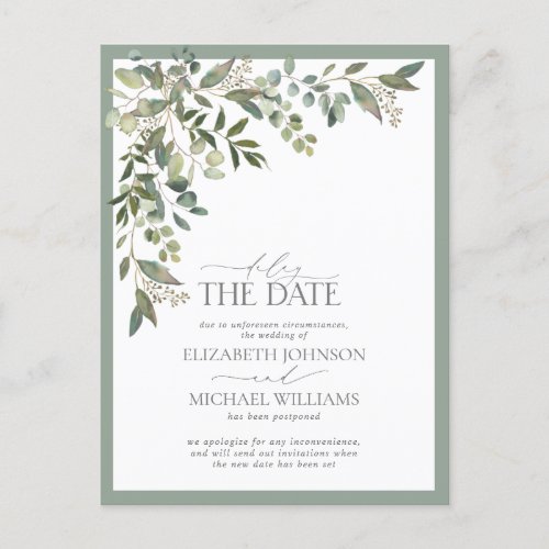 Delay the Date Eucalyptus Greenery Wedding Announcement Postcard