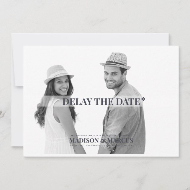 Delay the Date Modern Custom Photo Wedding Save The Date (Front)