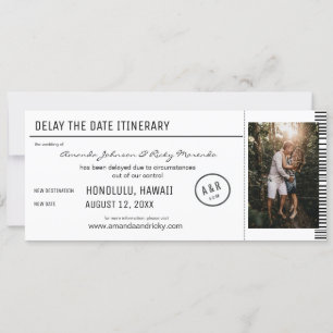 Delay the Date Photo Black & White Destination Invitation