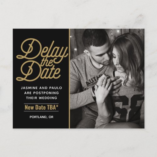 Delay The Date Wedding Modern Script Photocard Postcard